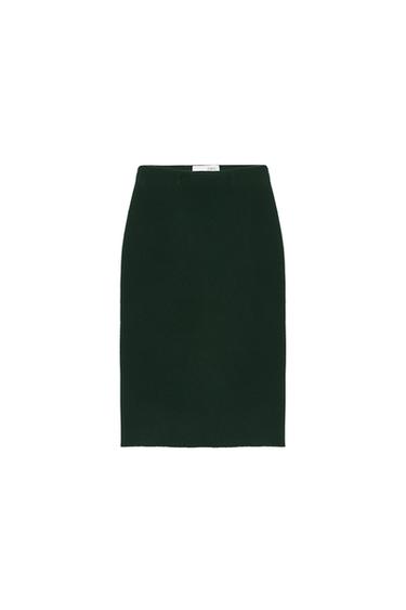 100% WOOL MIDI SKIRT SOSHIOTSUKI X ZARA - Dark bottle green by Zara