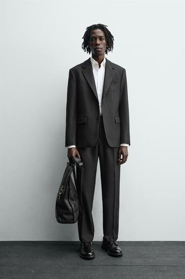 WOOL BLEND TEXTURED SUIT BLAZER - Black by Zara