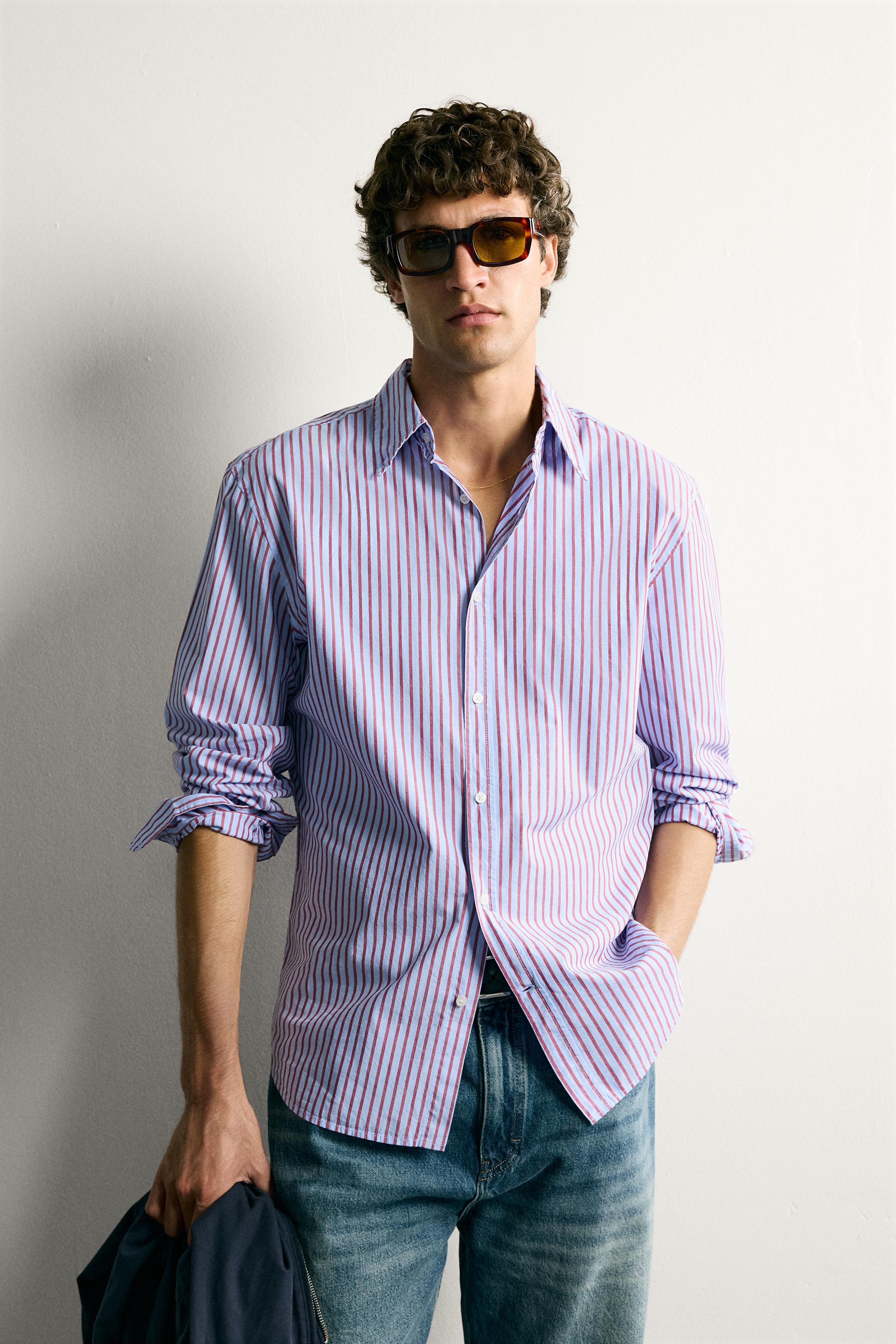 CONTRAST STRIPE REGULAR FIT SHIRT — Striped
