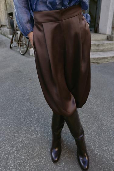 PANTALON BLOUSANT SATINÉ - Marron de Zara - Image 1