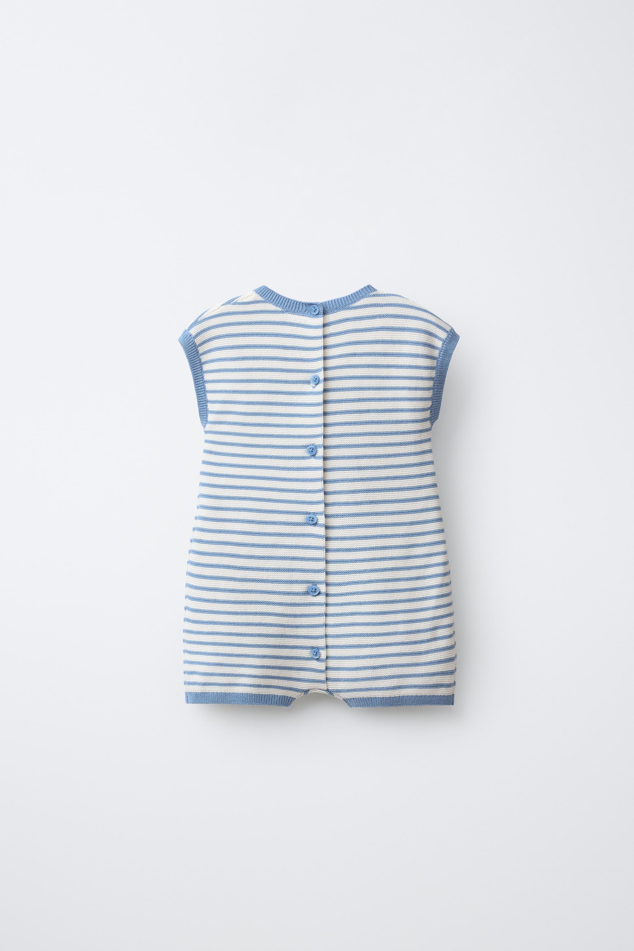STRIPED KNIT SHORT JUMPSUIT WITH BUNNY PATCH