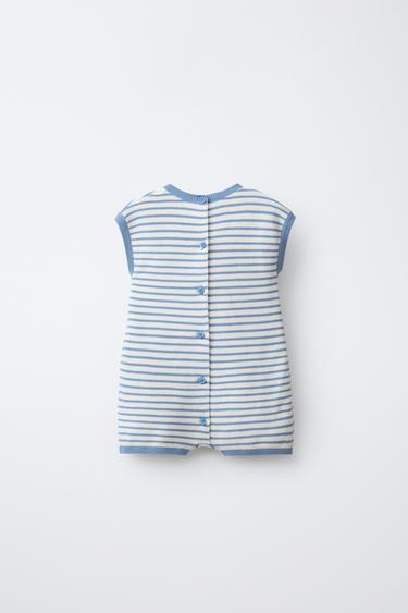 COMBINAISON COURTE EN MAILLE À RAYURES ET PIÈCE LAPIN - Écru / Bleu de Zara - Image 1