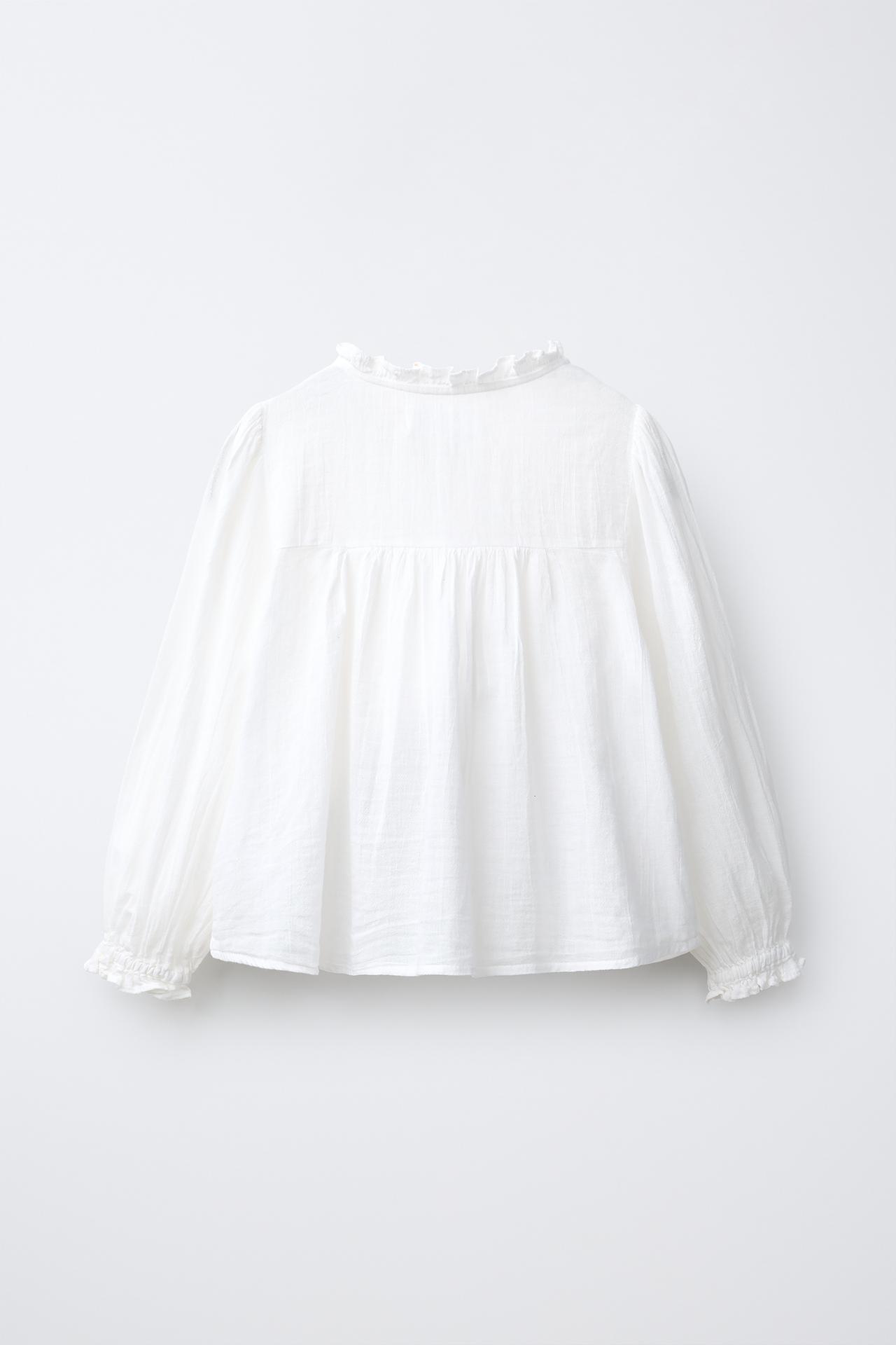 EMBROIDERED PINTUCK ROMANTIC SHIRT — Oyster-white
