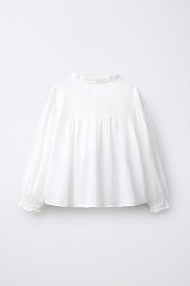 EMBROIDERED PINTUCK ROMANTIC SHIRT — Oyster-white 2