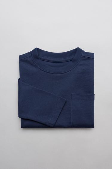 CAMISETA LISA COM BOLSO - Azul-marinho da Zara
