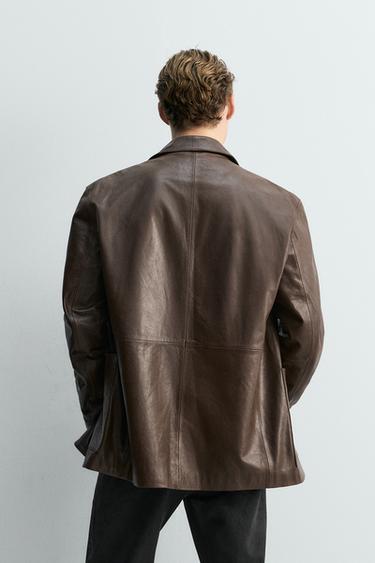 Zara LIMITED EDITION LEATHER BLAZER - Brown