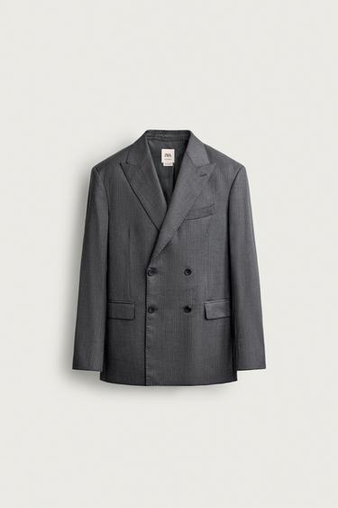 Zara 100% WOOL STRIPED SUIT BLAZER - Gray / Blue