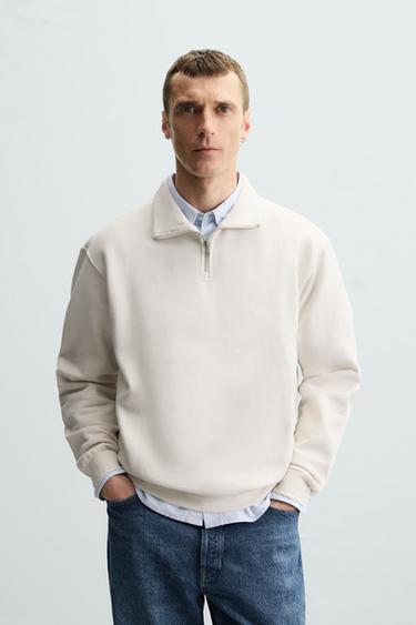 SUDADERA BÁSICA CUELLO CREMALLERA - Blanco roto de Zara