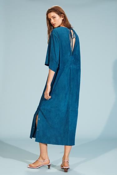 LIMITED EDITION SUEDE LEATHER KAFTAN DRESS - Duck blue by Zara - Image 1