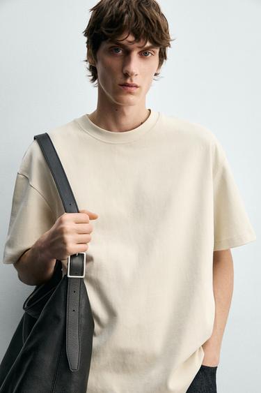 T-SHIRT RELAXED FIT INTERLOCK - Blanc cassé de Zara - Image 4