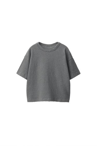 ENOBARVNA MAJICA IZ LANA IN BOMBAŽA - Srednje siva od Zare