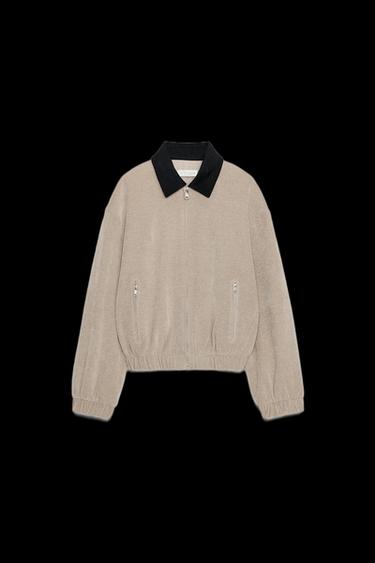 CONTRAST COLLAR CORDUROY JACKET - Beige by Zara