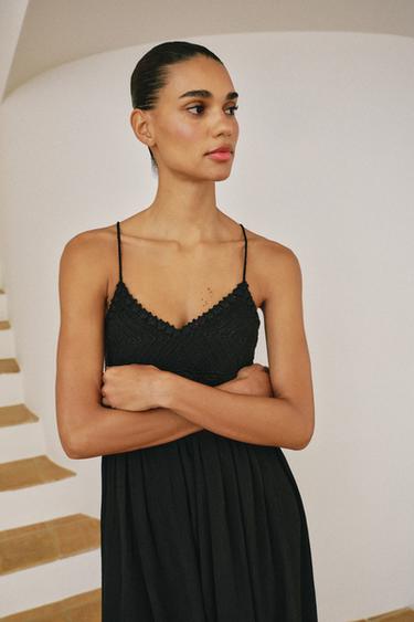 ROBE LONGUE BIMATIÈRE EN MAILLE CROCHET - Noir de Zara - Image 2