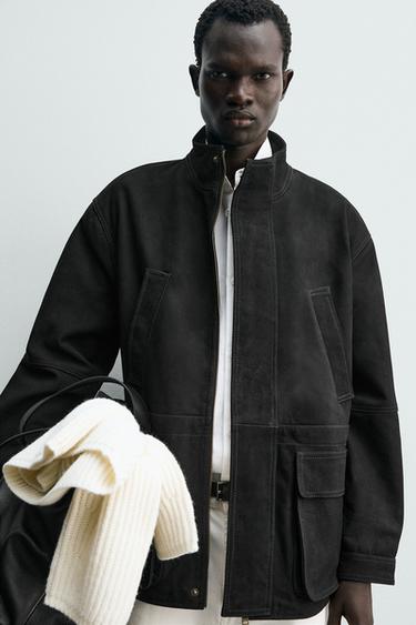 LEATHER RELAXED FIT PARKA - Anthracite grey by Zara - Image 4