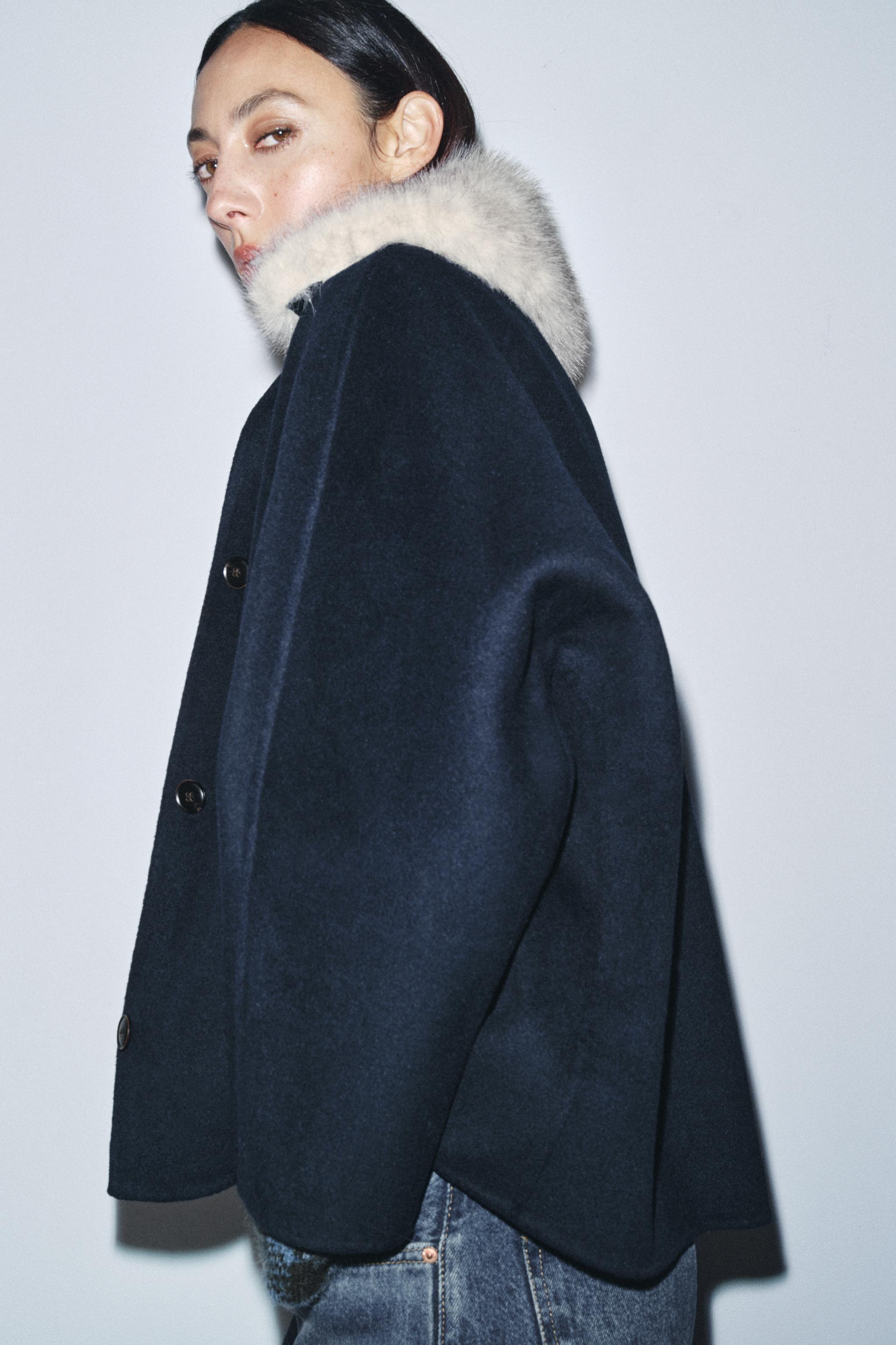 ZW COLLECTION WOOL BLEND FAUX FUR COLLAR JACKET