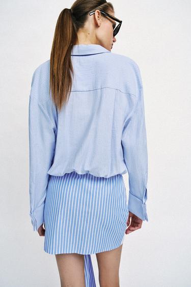 ROBE CHEMISE COURTE À NŒUD - Bleu / Blanc de Zara - Image 4