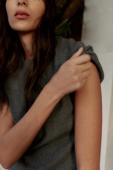 SHORT SLEEVE SOFT-TOUCH KNIT JUMPER - Grey marl by Zara