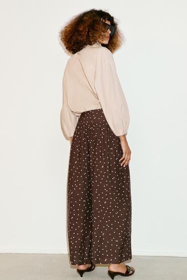 WIDE-LEG POLKA DOT TROUSERS - Brown / Ecru by Zara - Image 6