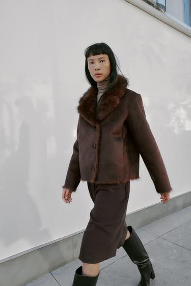 CAZADORA REVERSIBLE DOBLE FAZ EFECTO PELO - Marrón oscuro de Zara