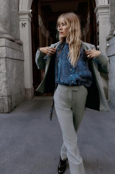 RUFFLED BLOUSE - Blue / Grey by Zara