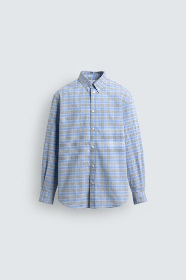 CHECK BUTTON-DOWN COLLAR SHIRT - Blue by Zara