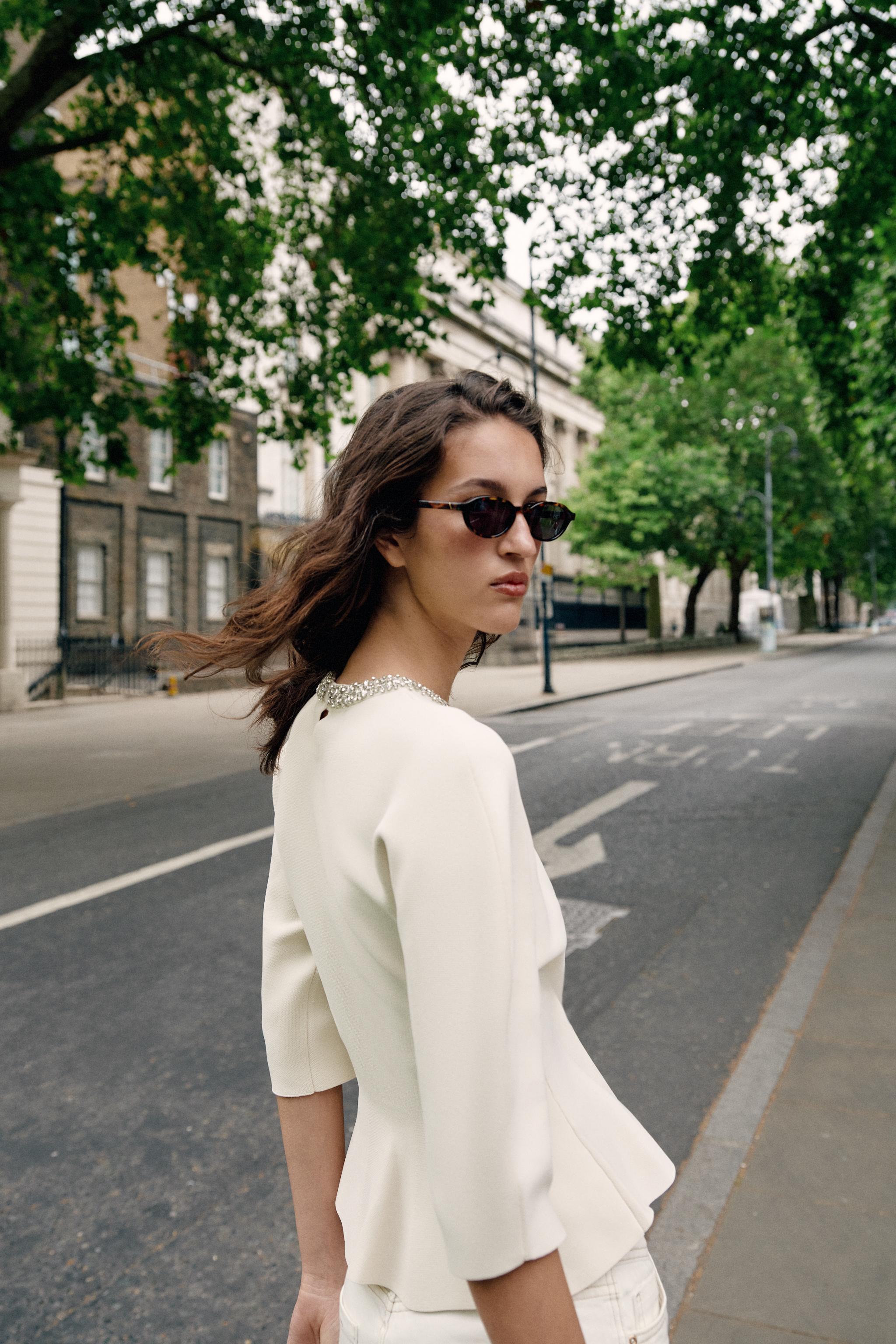 Zara BEADED COLLAR KNIT TOP — фото 3