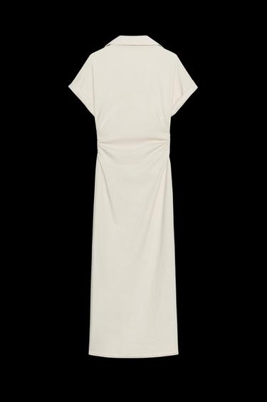 Zara RUCHED WAIST MIDI DRESS - Ecru