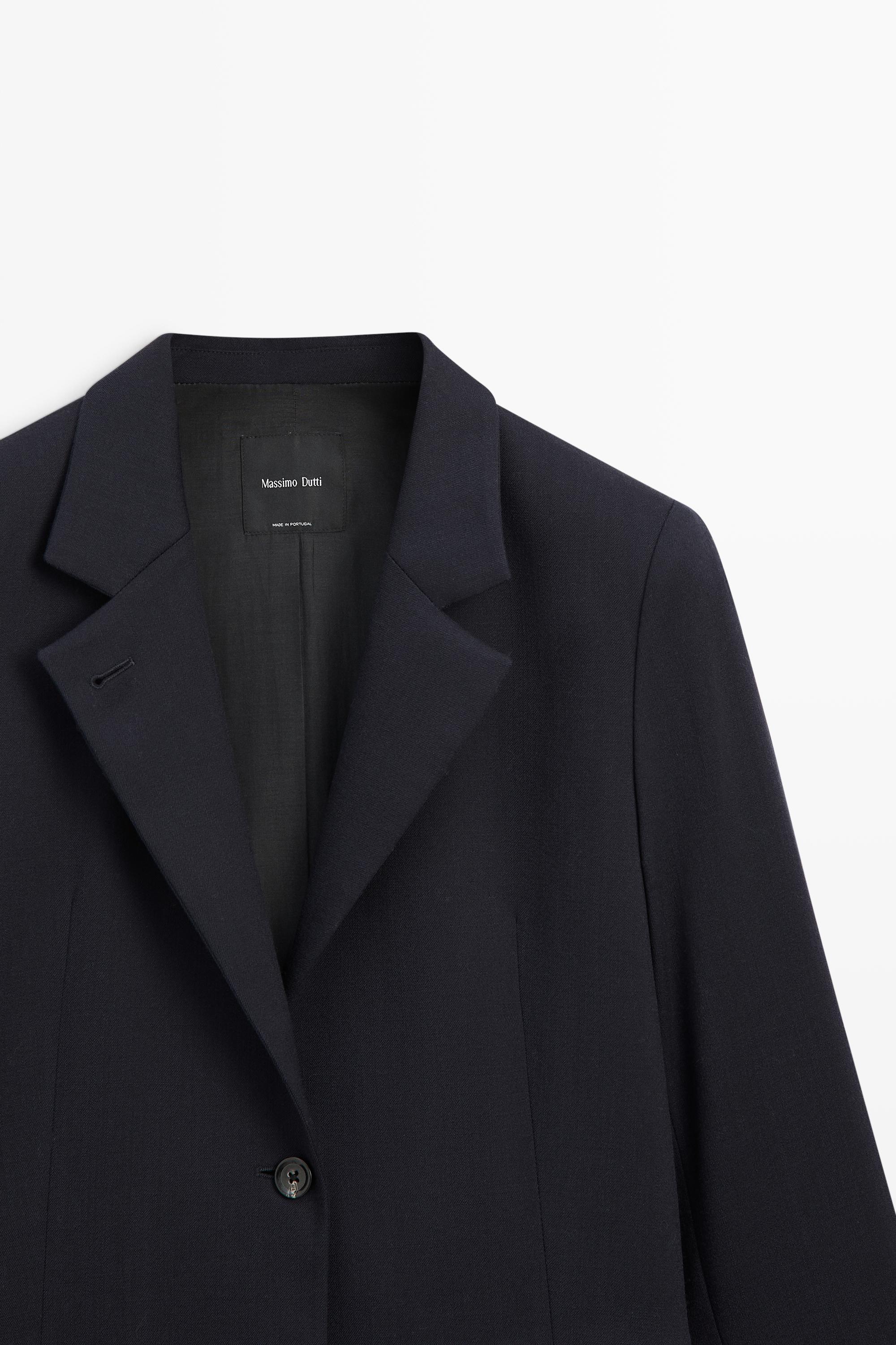 Blazer col montant en laine et daim