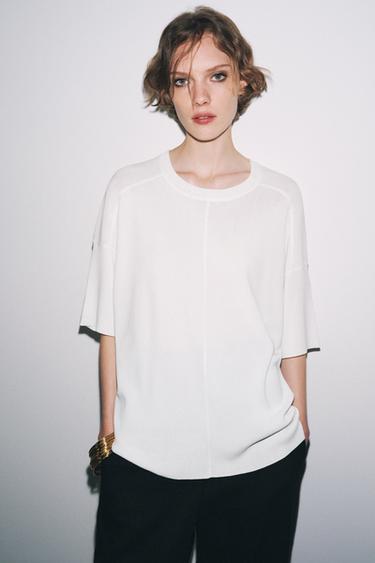 TOP OVERSIZE EN MAILLE UNIE - Blanc de Zara - Image 4