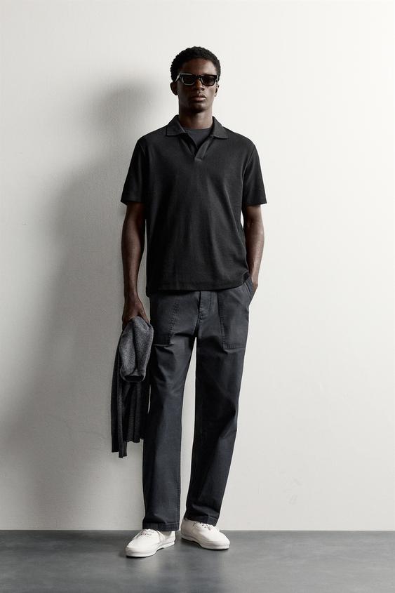 VERTICAL TEXTURE POLO SHIRT - Black by Zara - Image 0