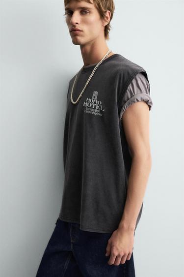 WASHED PRINT TANK TOP - Anthracite grey by Zara - Image 4
