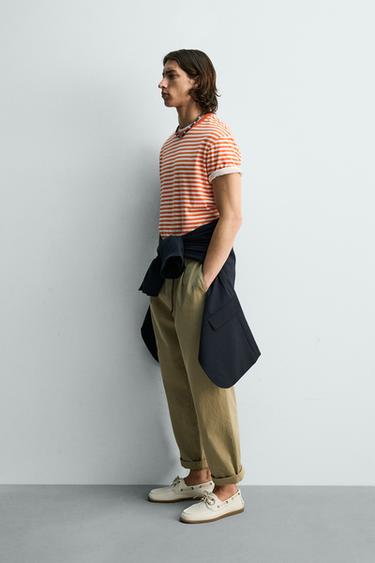 REGULAR FIT STRIPED JACQUARD T-SHIRT - white-orange by Zara - Image 3