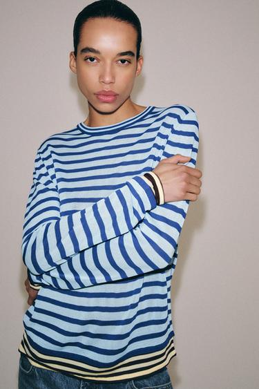 STRIPED KNIT JUMPER - Mid-blue by Zara