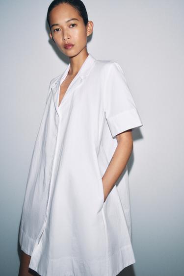 Zara ZW COLLECTION SHORT SLEEVE SHIRT DRESS - White
