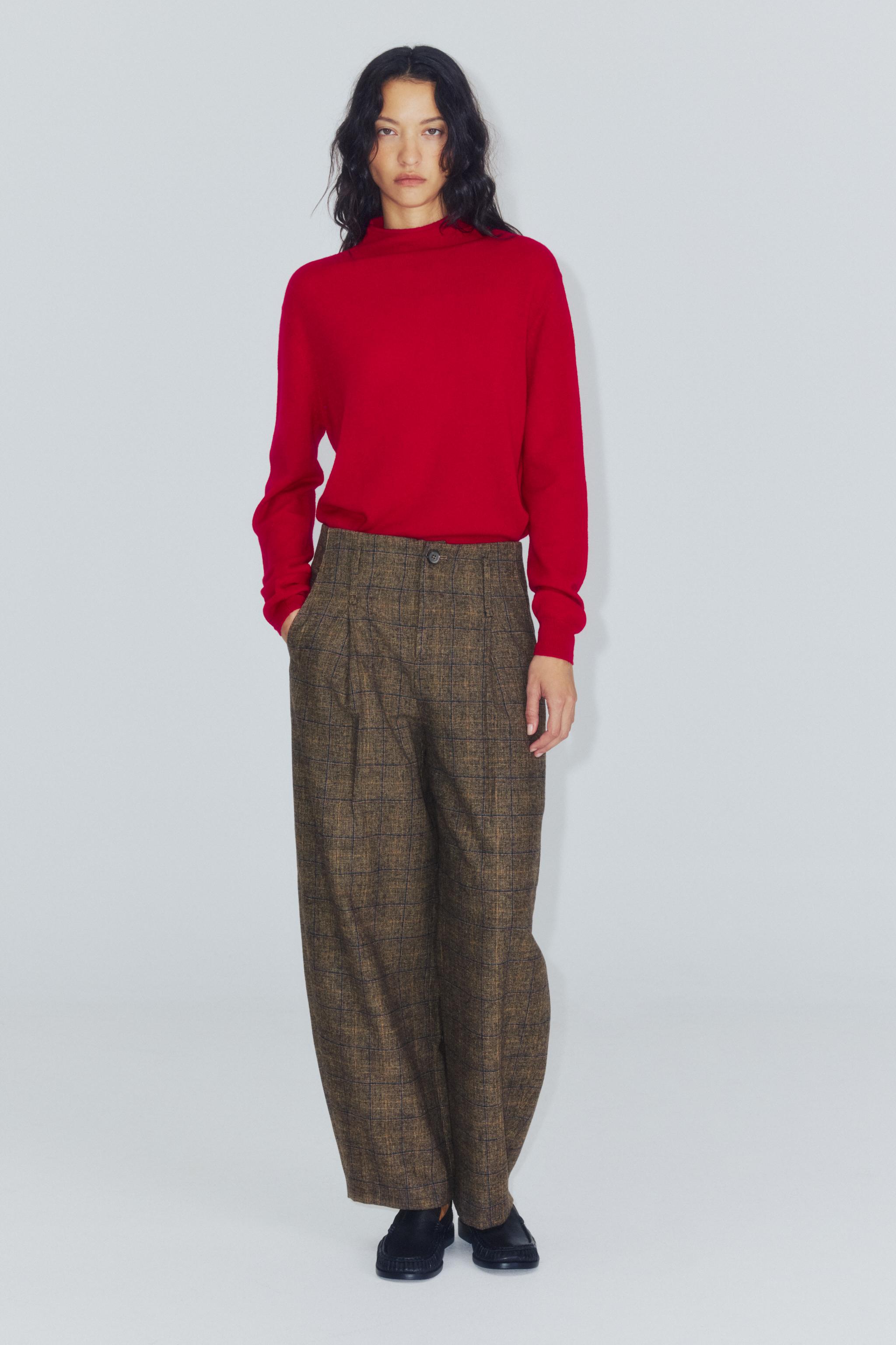 ZW COLLECTION WOOL BLEND CHECKED BARREL PANTS