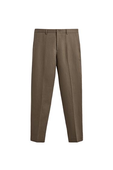 100% LINEN SUIT TROUSERS - Mink marl by Zara