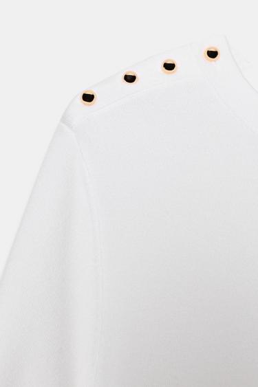 BASIC SHORT SLEEVE KNIT JUMPER - White by Zara - Image 6