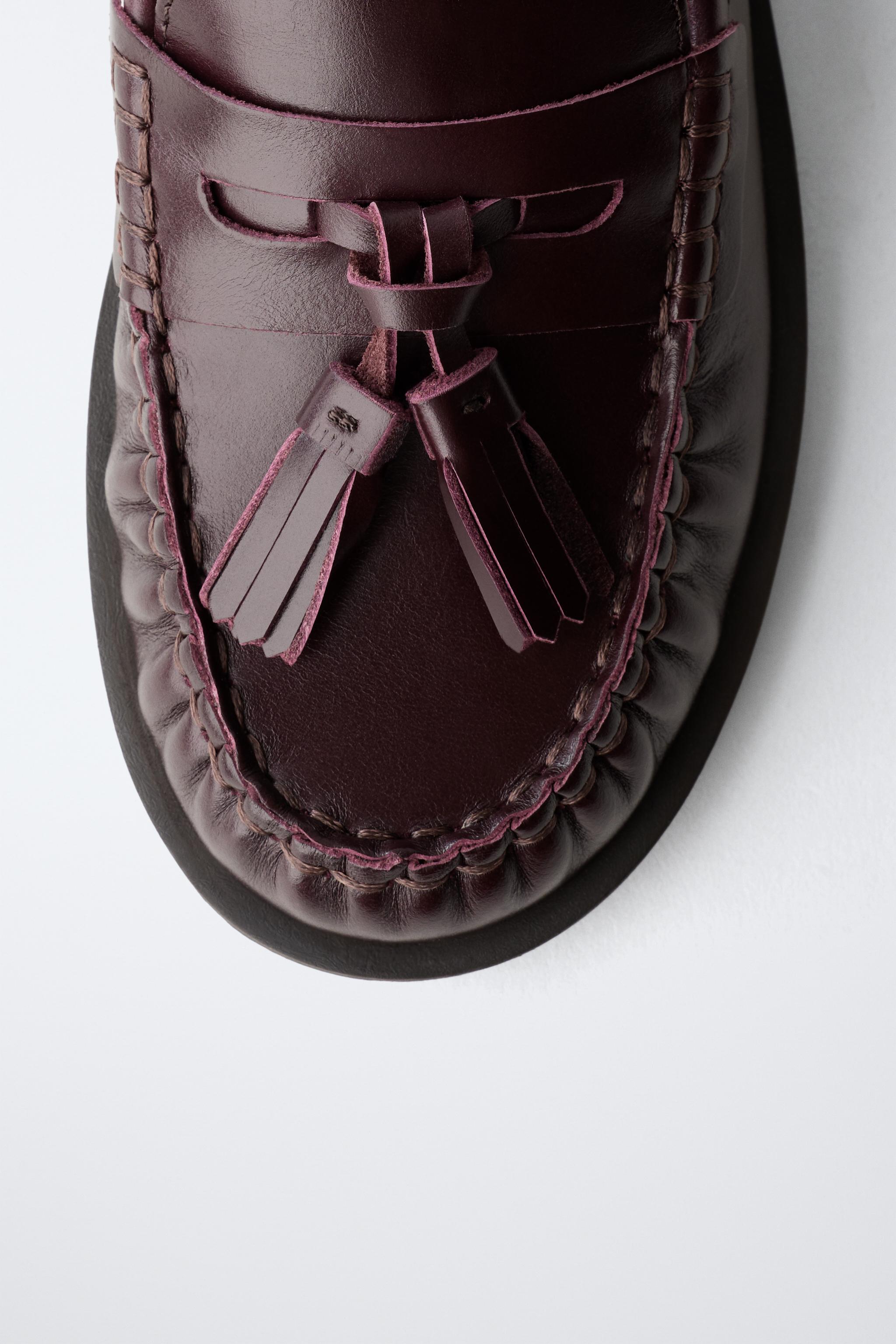 Zara Man Burgundy Shiny Leather Tassel Loafers, Size 43 EU LEATHER TASSELED LOAFERS LIMITED EDITION - Burgundy Red  main image 4