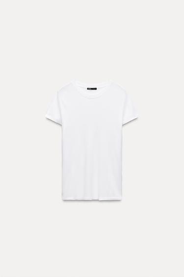 T-SHIRT CÔTELÉ EN VISCOSE - Blanc de Zara - Image 0