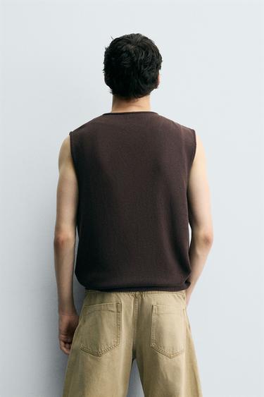 KNIT COTTON WAISTCOAT - Brown by Zara - Image 2