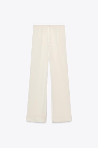 PANTALON SATINÉ TAILLE HAUTE - Gris / Beige de Zara - Image 4