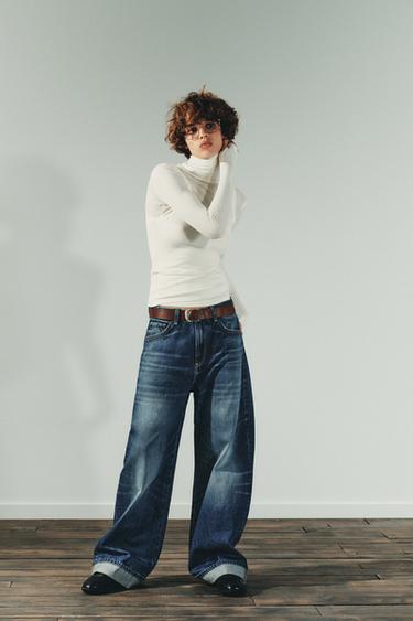 TRF BAGGY FOLDED MID-WAIST JEANS - Navy blue by Zara