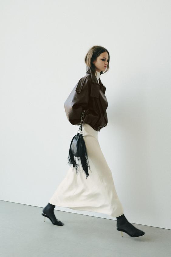 LEATHER EFFECT BIKER JACKET - Brown by Zara - Image 5