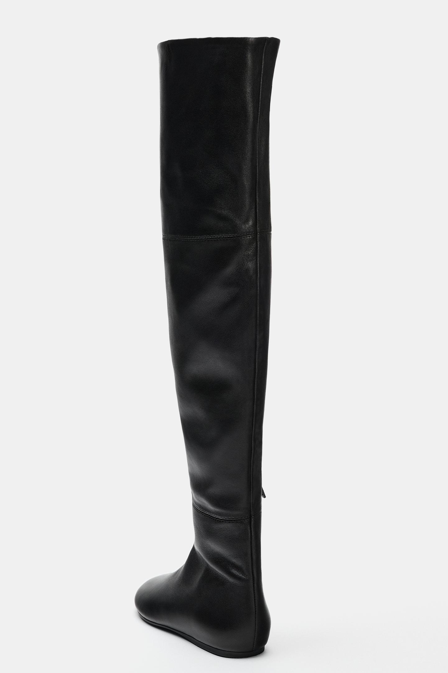 Женские ботинки Zara Limited Edition Soft Leather Flat, цвет: Чёрный — фото 8