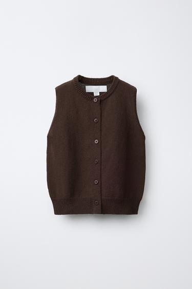 BUTTONED KNIT WAISTCOAT - Brown by Zara