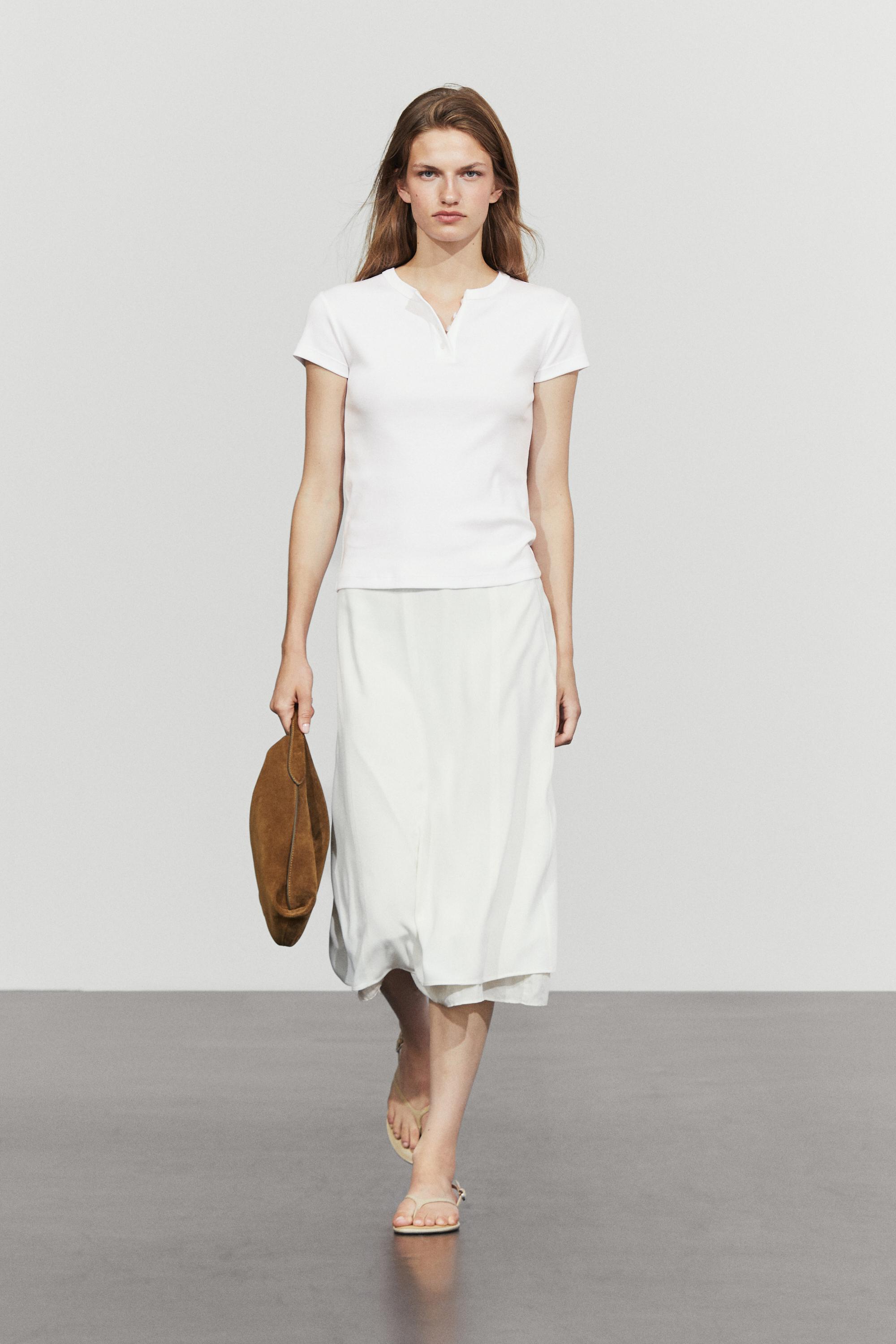 100% cotton short sleeve henley T-shirt — White