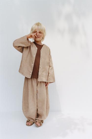 100% LINEN BALLOON TROUSERS - Light brown by Zara