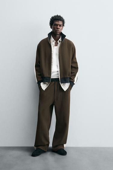 CONTRAST STRIPE JOGGER TROUSERS - Green / Ecru by Zara - Image 0