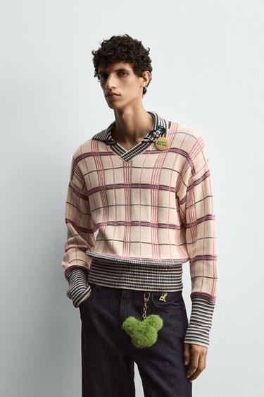 Zara HARRY LAMBERT FOR ZARA X DISNEY格紋提花針織POLO衫 - 粉紅色