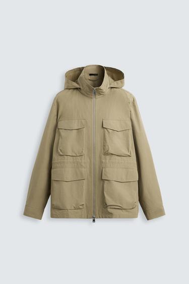 Zara TECHNICAL PARKA WITH POCKETS - taupe brown